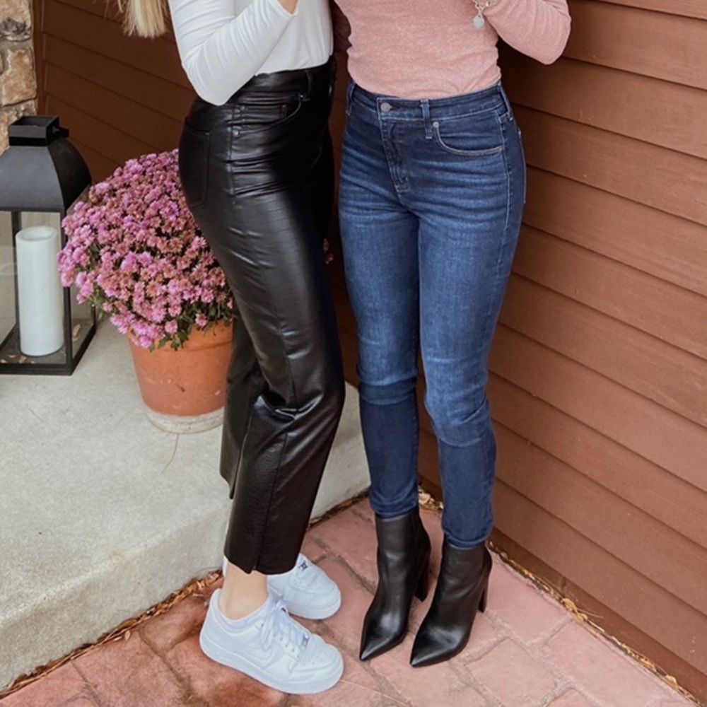 Black Leather Pants High Waisted Straight Leg